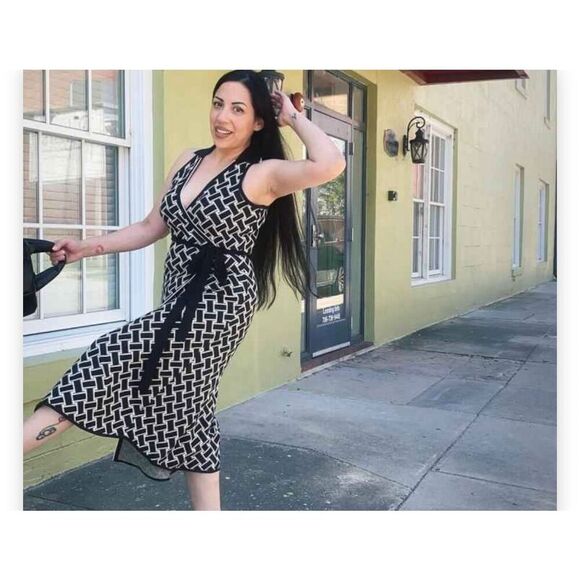 Diane Von Furstenberg X Target Size XXS Collared Midi Wrap Dress Black Geometric - Picture 5 of 13